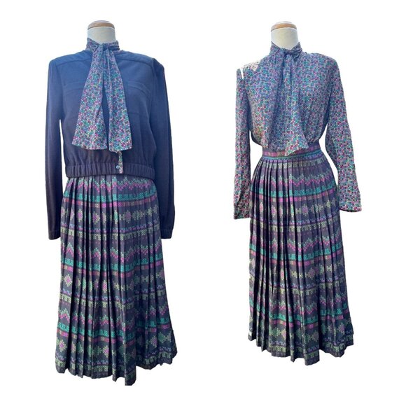 Oscar De La Renta Miss O Vintage 1980's Jacket Blouse Skirt Set Multicolor Italy - Picture 1 of 13